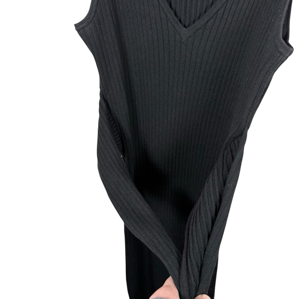 Good American Women’s Rib Knit Tie Waist Side Slit Midi Dress Black Size M (2) - Picture 12 of 16